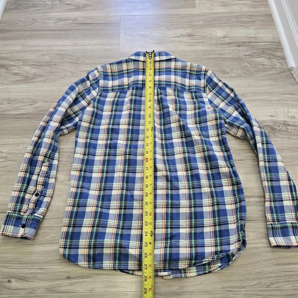 Madewell Top Womens Medium Flannel Plaid Button Front Long Sleeve Blue - Picture 8 of 8